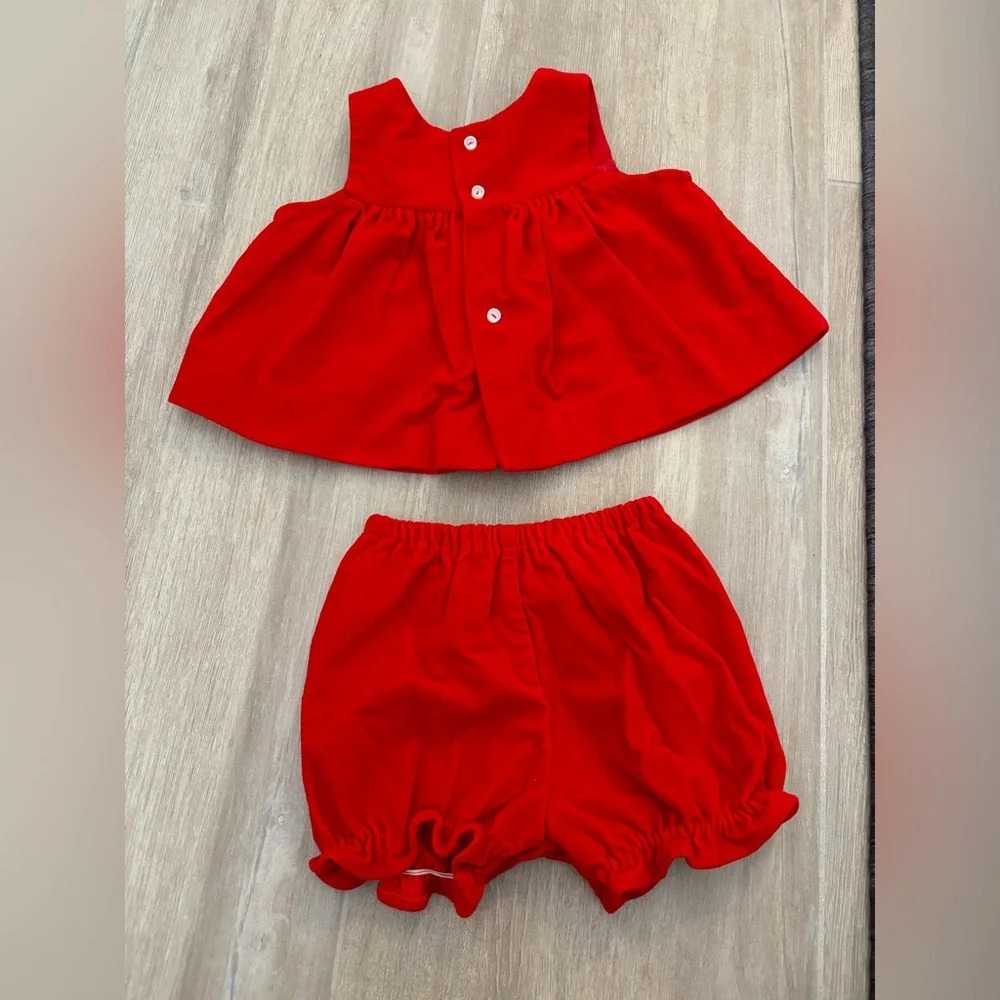 Vintage Velvet baby Top & Bloomers with flower embroidery - Picture 2 of 3